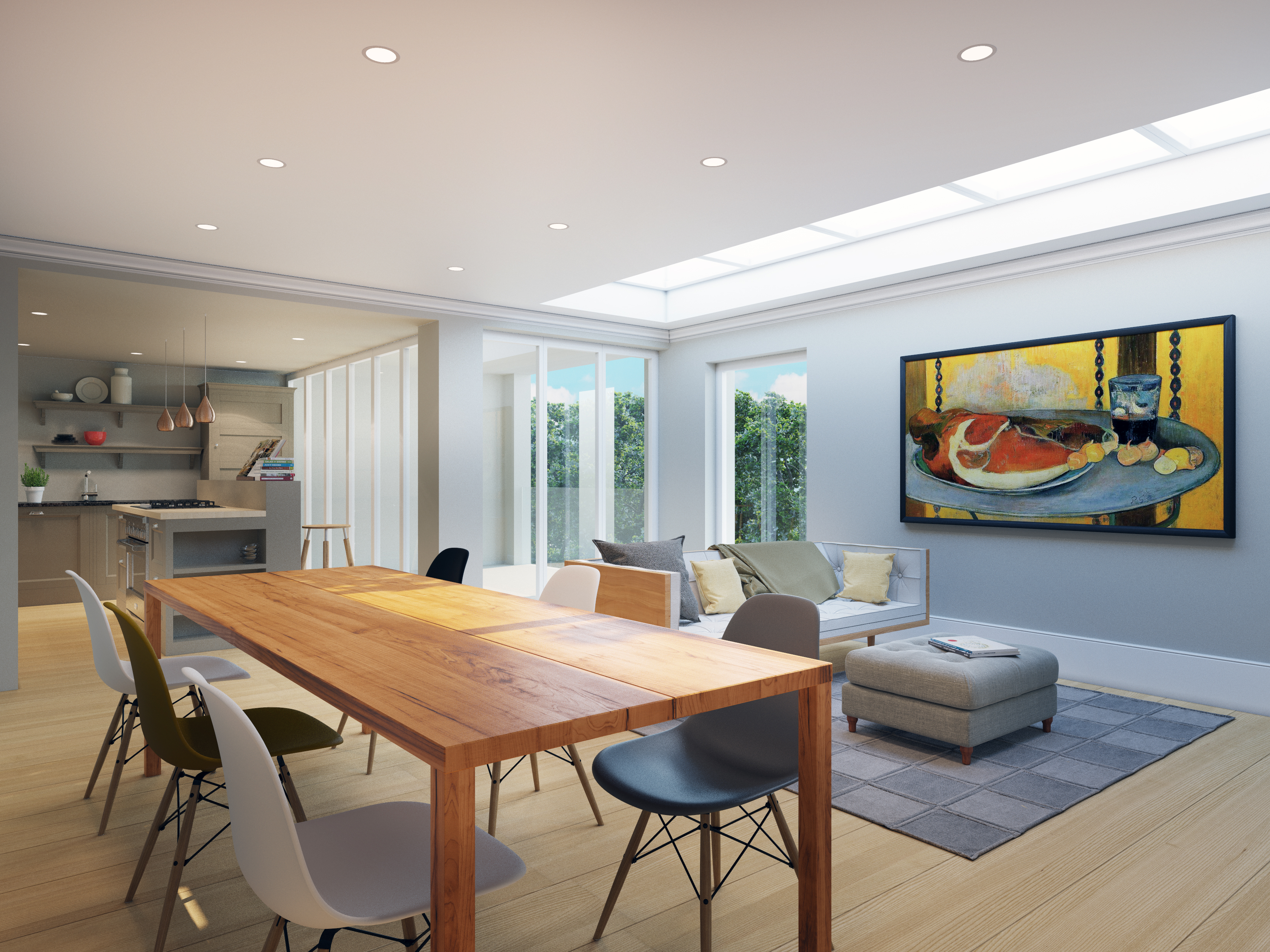 Editorial kitchen and living-room photograph